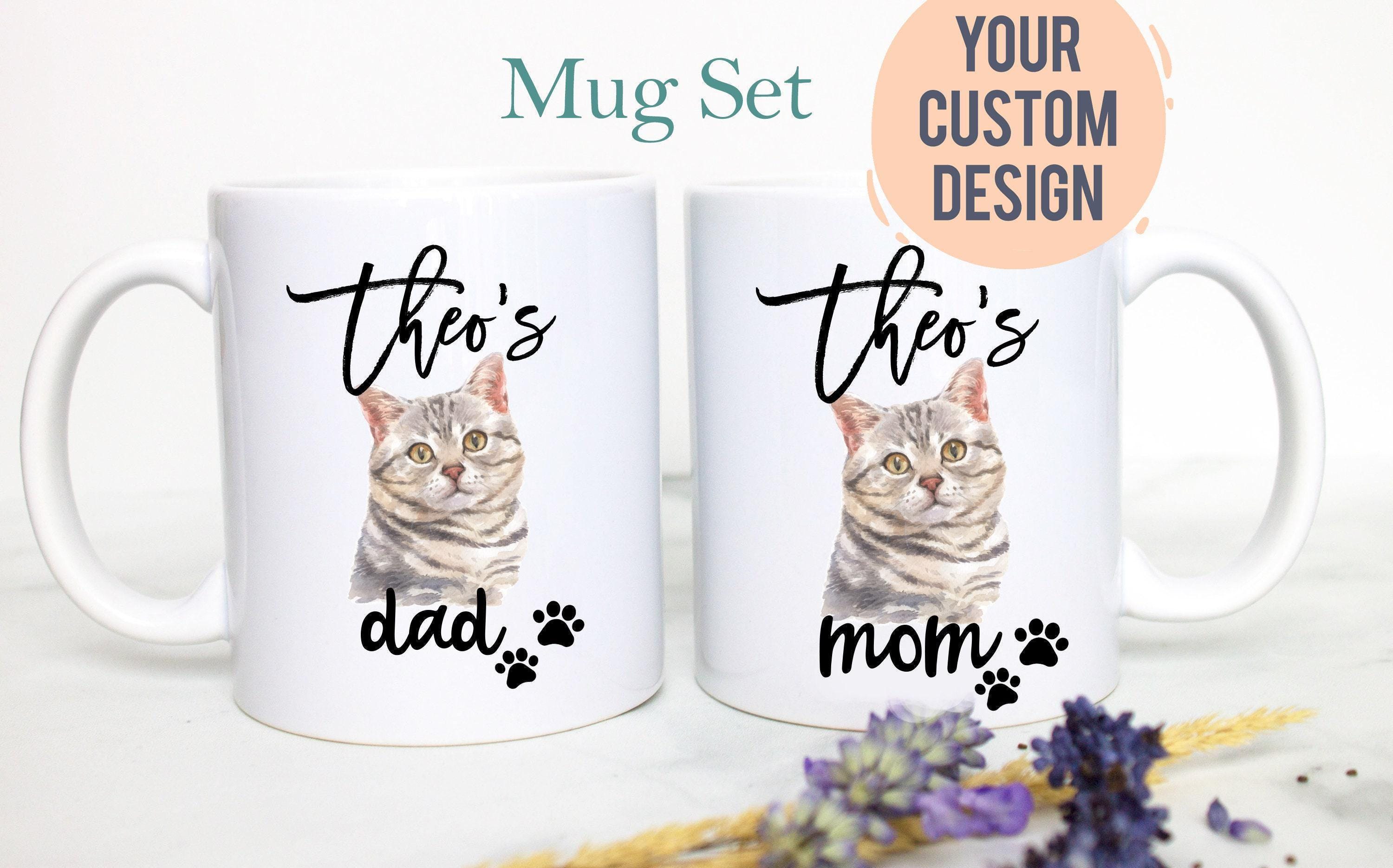Personalized Persian Cat Mom and Dad Individual or Mug Set - White Ceramic Custom Mug