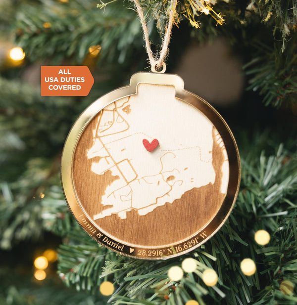 Where We Met Map Ornament 2025 – Personalized Map Christmas Ornament, Where It All Began, Couples Holiday Gift, Engagement Keepsake