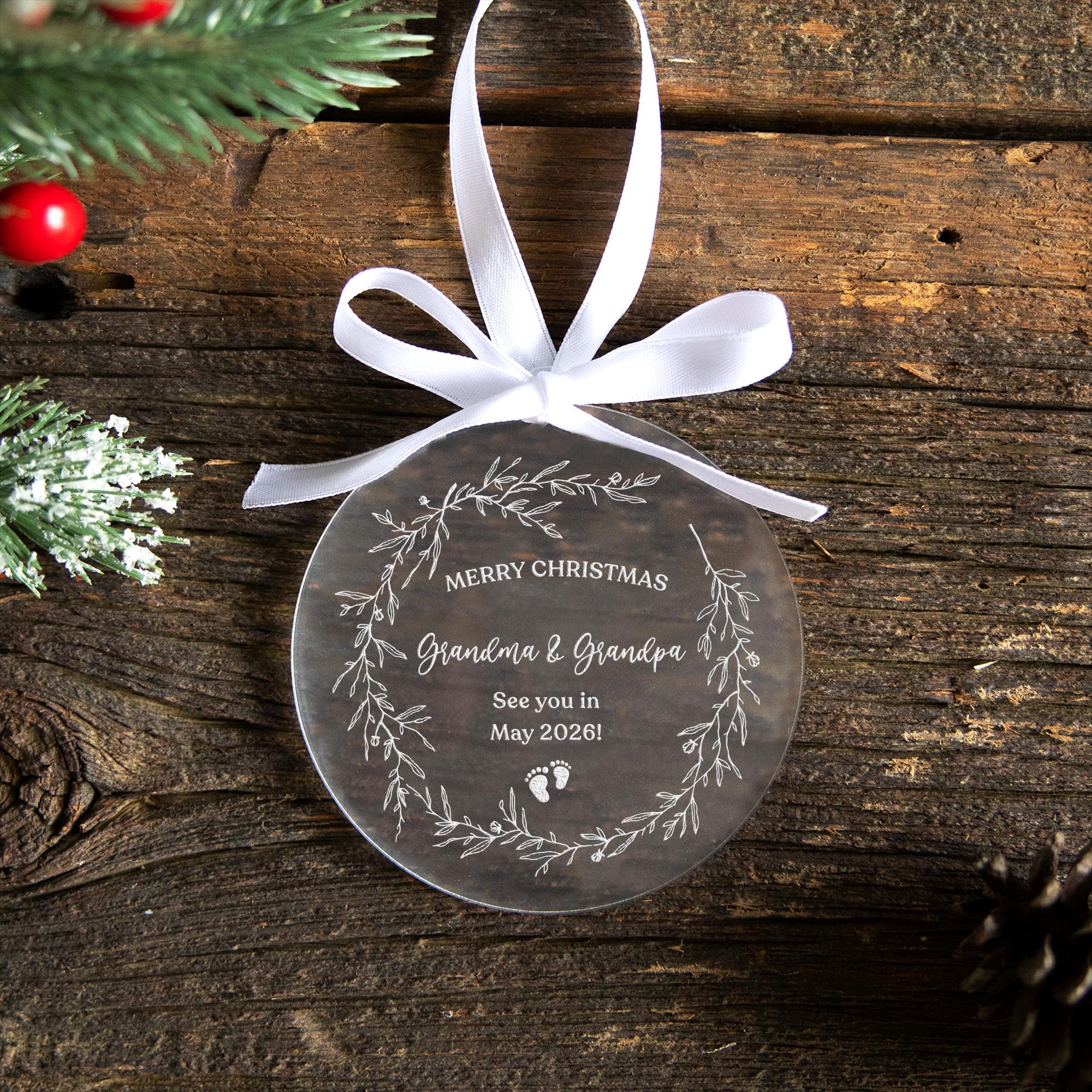 Grandparents Ornament 2025, Pregnancy Announcement Ornament, New Grandparents Gift, Baby Announcement Keepsake, Frosted Acrylic Ornament