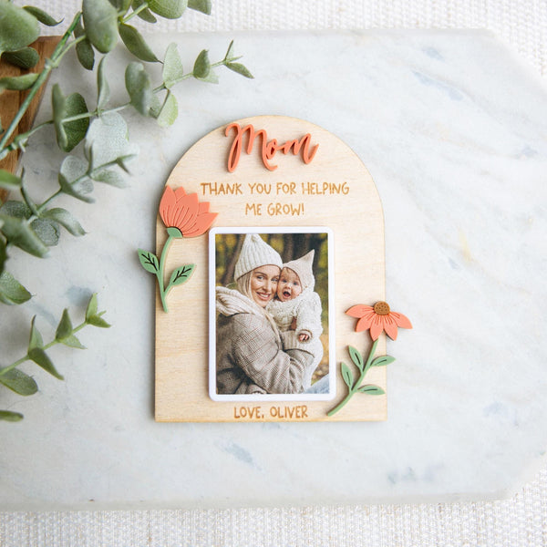 Personalized Photo Magnet, Mom Gift, Grandma Gift, Mother's Day Gift, Floral Picture Magnet, Wood Acrylic Magnet