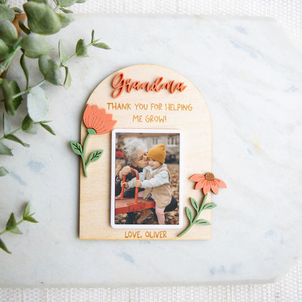 Personalized Photo Magnet, Mom Gift, Grandma Gift, Mother's Day Gift, Floral Picture Magnet, Wood Acrylic Magnet