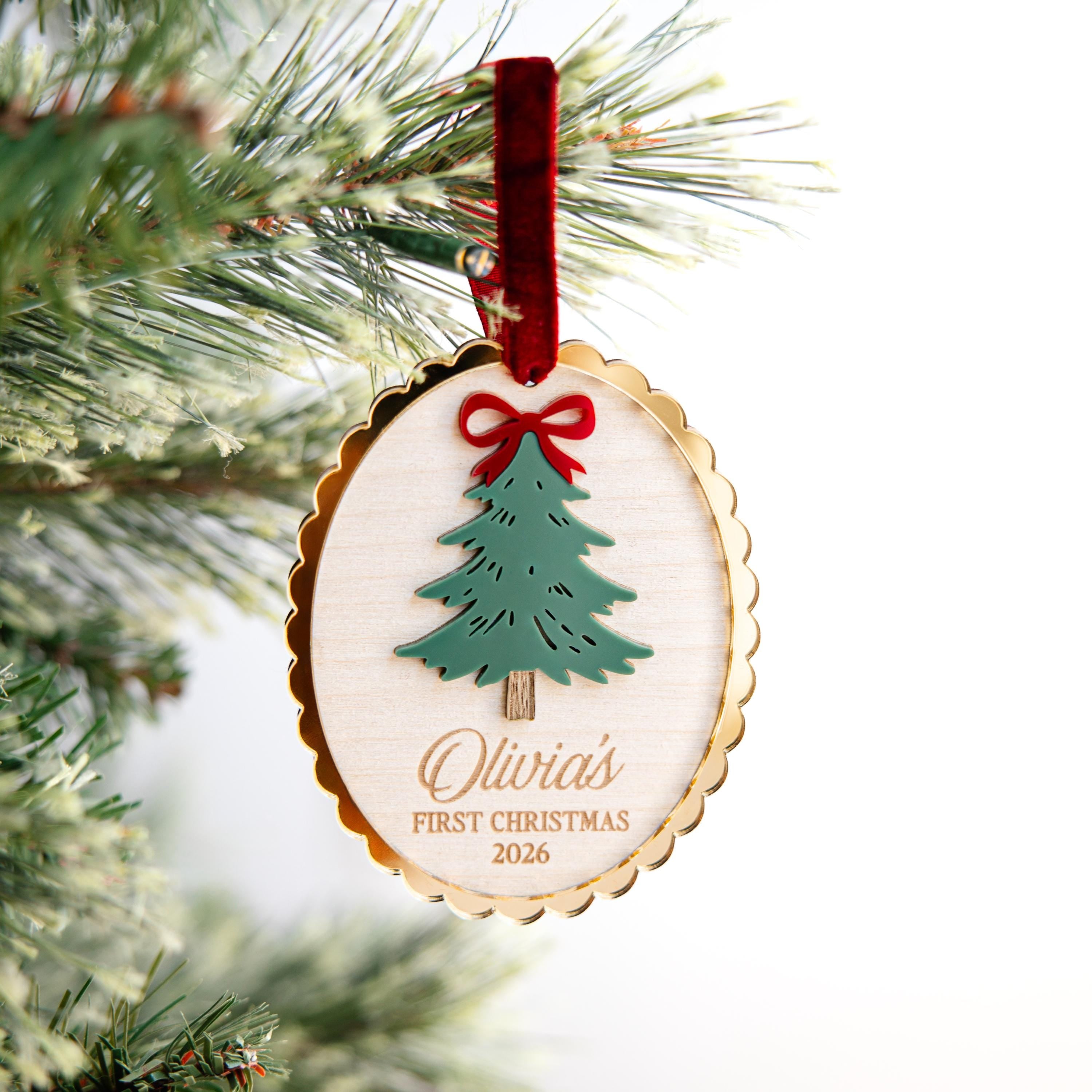 Baby's First Christmas Ornament 2026, Personalized Wood Christmas Tree Ornament, Custom Baby Name Keepsake, Newborn Christmas Gift