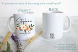 Boho Bohemian Floral Bridesmaid Custom Name With Date - White Ceramic Mug