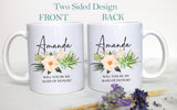 Boho Bohemian Succulent Floral Bridesmaid Custom Name With Date - White Ceramic Mug