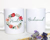 Autumn Red Floral Bridesmaid with Custom Name - White Ceramic Mug