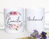 Purple Pink Floral Bridesmaid Custom Name - White Ceramic Mug