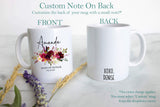 Burgundy Fall Boho Floral Bridesmaid Custom Name With Date - White Ceramic Mug