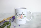 Pink Blush Floral Mother of the Bride Custom Name and Date - White Ceramic Mug - Inkpot