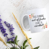 Does Running Out Of Fucks Count as Cardio Peach Floral Mug  - White Ceramic Mug
