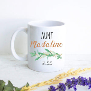 Personalized Aunt Name Greenery - White Ceramic Mug - Inkpot
