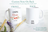 Peach Floral Personalized Grandma Name EST - White Ceramic Mug - Inkpot