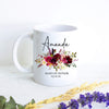 Burgundy Fall Boho Floral Bridesmaid Custom Name With Date - White Ceramic Mug
