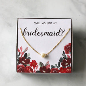 Bridesmaid Pearl Necklace Gift - Red Floral #2 - Inkpot