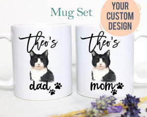 Personalized Black Cat Mom and Dad Individual or Mug Set - White Ceramic Custom Mug - Inkpot
