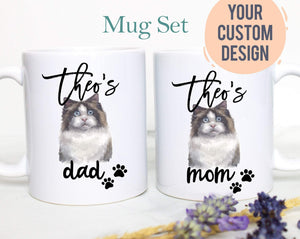 Personalized Ragdoll Cat Mom and Dad Individual or Mug Set - White Ceramic Custom Mug - Inkpot