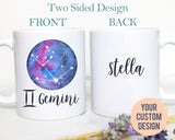 Gemini Mug, Personalized Name Zodiac Mug, Gift for Her, Custom Name Mug, Gemini Gift, Gemini Coffee Mug, Zodiac Gift, Constellation Gift