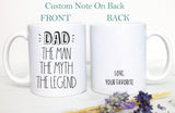 Dad The Man the Myth The Legend, Father&#39;s Day Gift, Best Dad, Custom Funny Gift for Dad, Christmas Gift, Thank You Dad, Funny Dad Gift