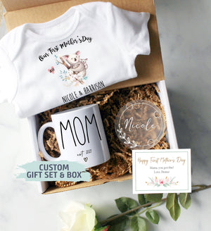 Custom First Mother&#39;s Day Gift Box | Mom EST, Baby Shower Gift, New Mom Gift, First Time Mom Mug, Happy First Mother&#39;s Day Gift, New Mom Mug