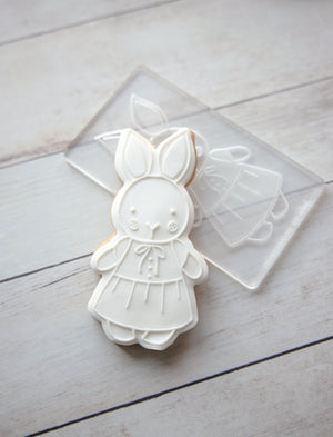 Easter Girl Bunny - Acrylic Fondant Embosser With Optional Cutter | Cookie Stamp, Easter Fondant Embosser, Easter Cookie Cutter, Embosser